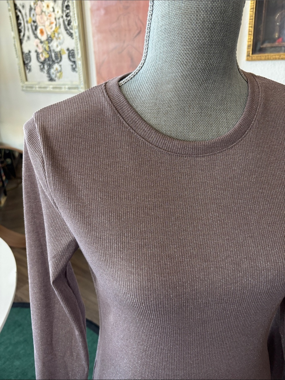 a new day Mauve and Silver Ribbed Long-Sleeve Crewneck Top